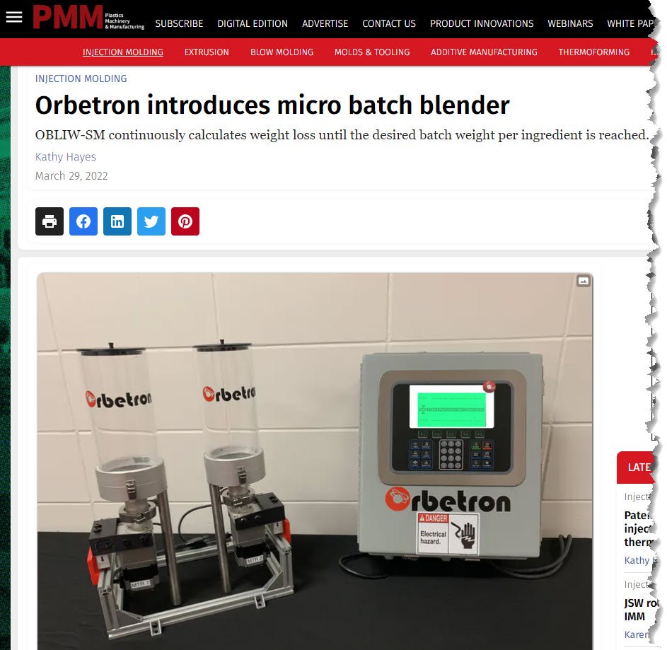 Orbetron is Featured in Plastics Machinery Manufacturing Magazine